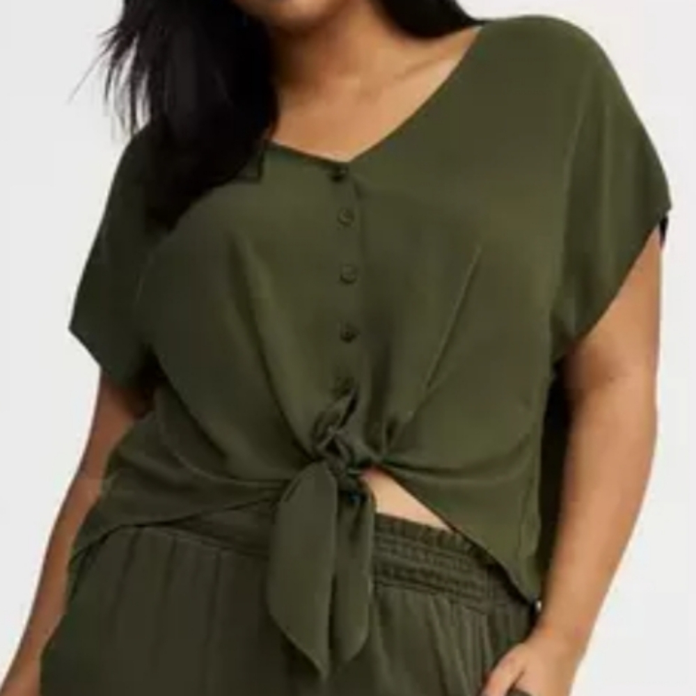 Torrid Dolman Tie-Front Top In Deep Depths Green Plus Size 4X